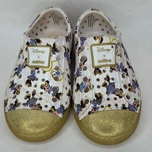 Native Kids Sneakers - Gold and White with Disney Design
